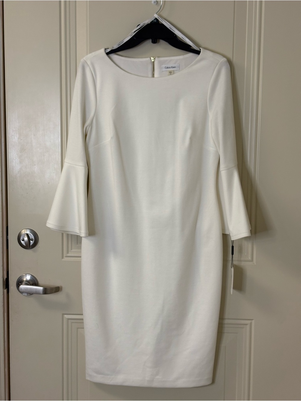 NWT Calvin Klein Ivory Bell-Sleeve Midi Sheath Dress SZ 10 $128